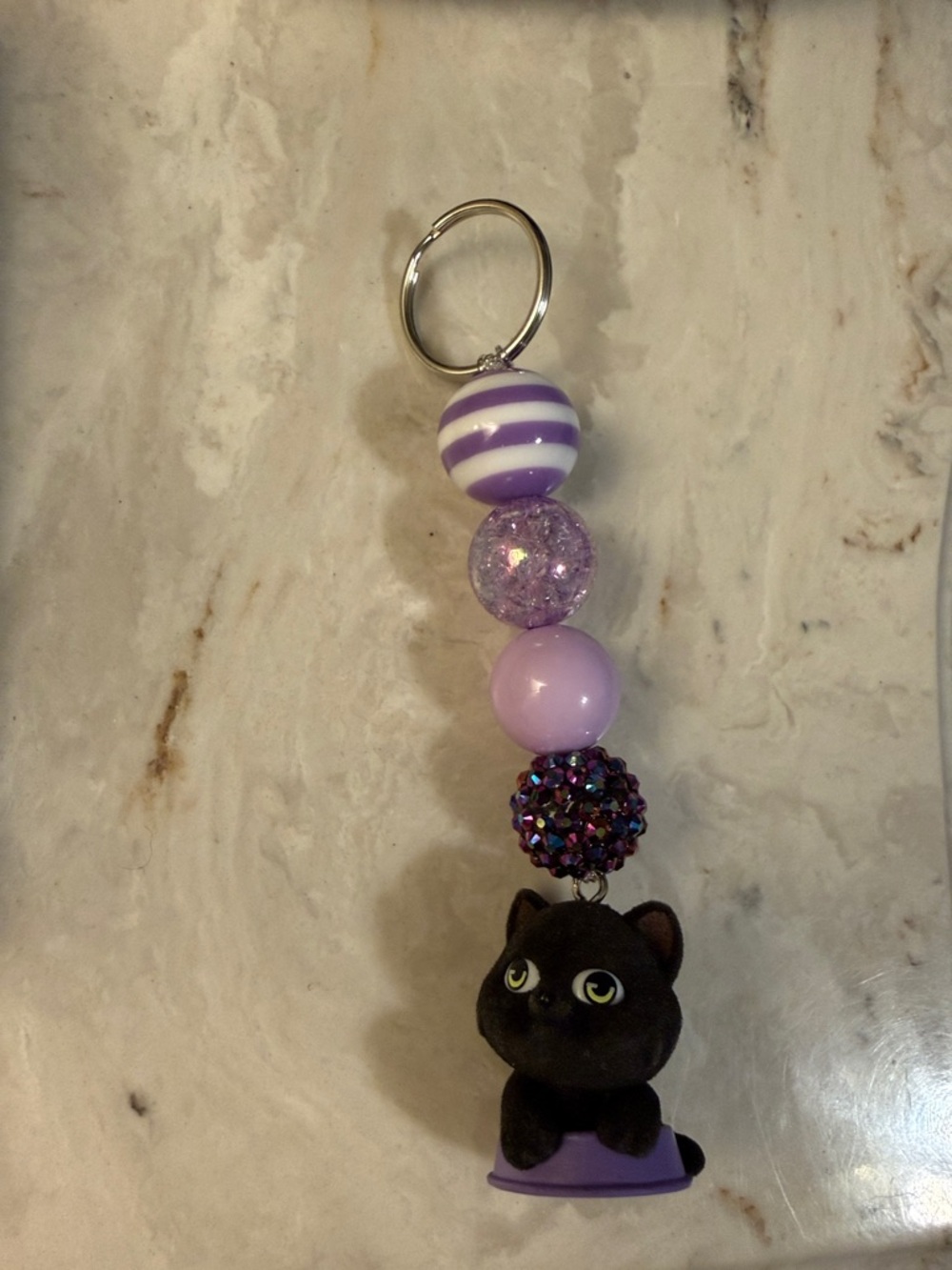 Purple Cat Bead Key & Card Holder Charm